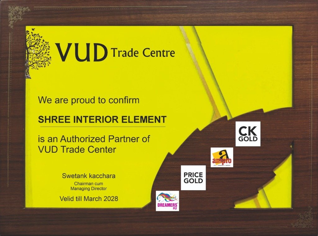 VUD Trade Centre Authorized Partner Certificate – Shree Interior Element
